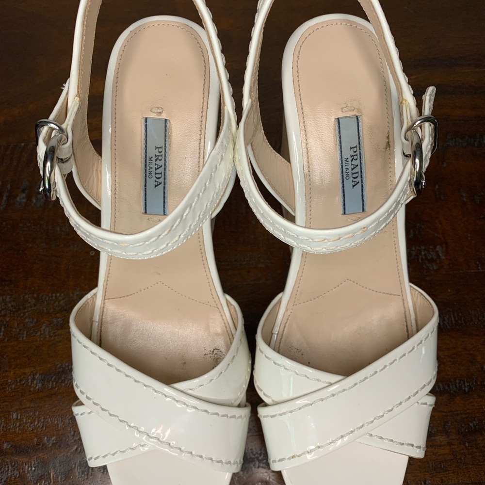 Prada White Wedge Sandals with Crisscross Straps Size 8.5 - Picture 2 of 10